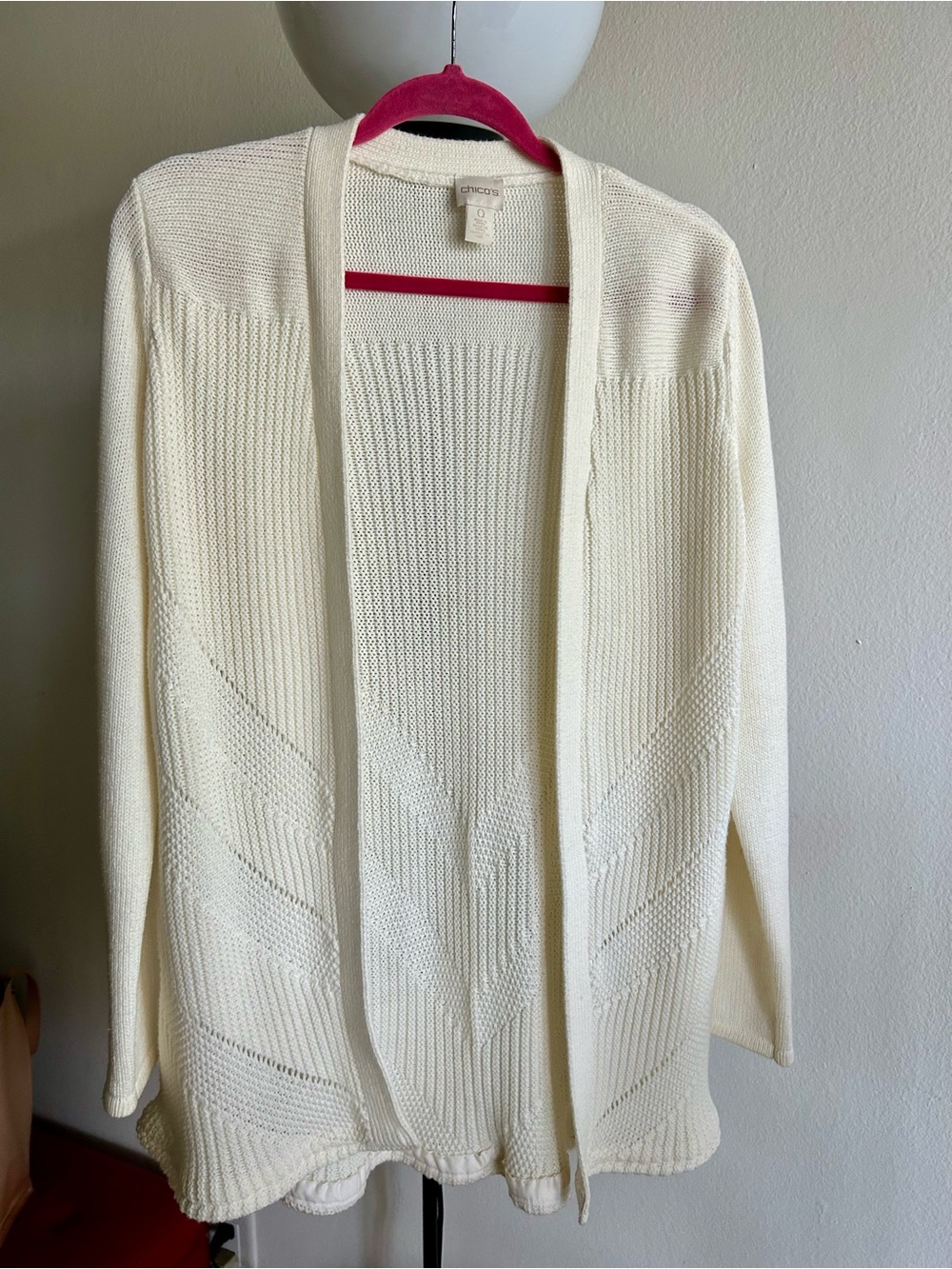 Chico's Cream Open-Front Knit Cardigan